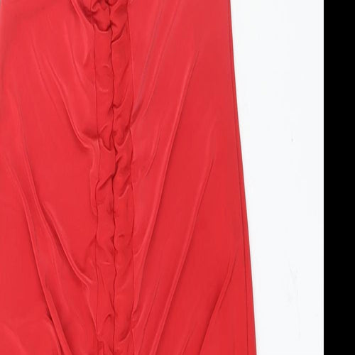 PRETTYLITTLETHING Womens Red Polyester Slip Dress Size 6 V-Neck Pullover - Drawstring Detail