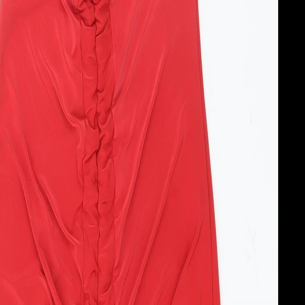 PRETTYLITTLETHING Womens Red Polyester Slip Dress Size 6 V-Neck Pullover - Drawstring Detail