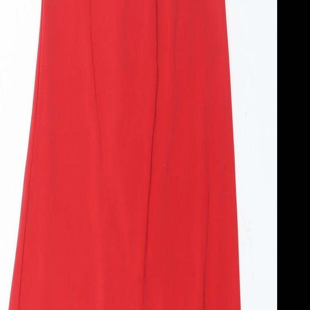 PRETTYLITTLETHING Womens Red Polyester Slip Dress Size 6 V-Neck Pullover - Drawstring Detail