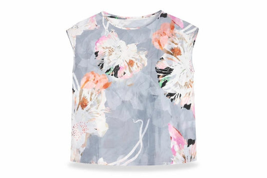 Front view of Fenn Wright Manson women’s multicoloured floral polyester basic blouse, size UK 10, round neck