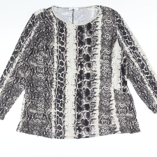 Emilia Womens Grey Animal Print Polyester Basic Blouse Size XL Round Neck - Snake Print