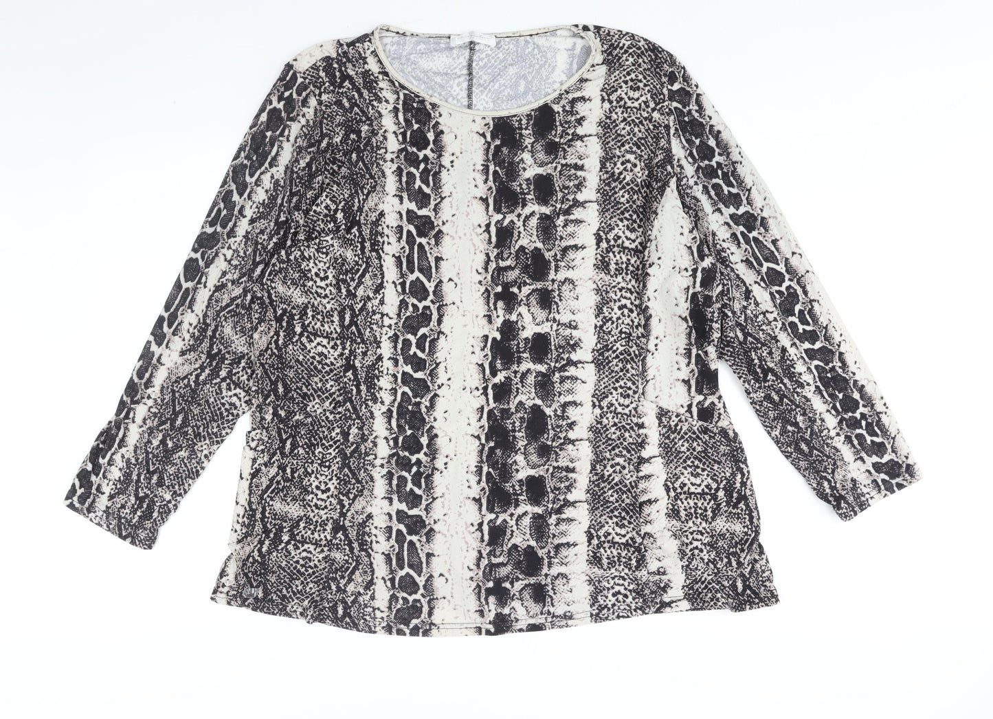 Emilia Womens Grey Animal Print Polyester Basic Blouse Size XL Round Neck - Snake Print