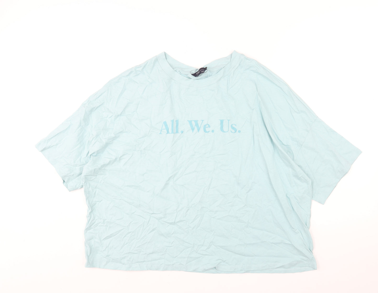 Marks and Spencer Womens Blue Cotton Basic T-Shirt Size 22 Crew Neck - All. We. Us