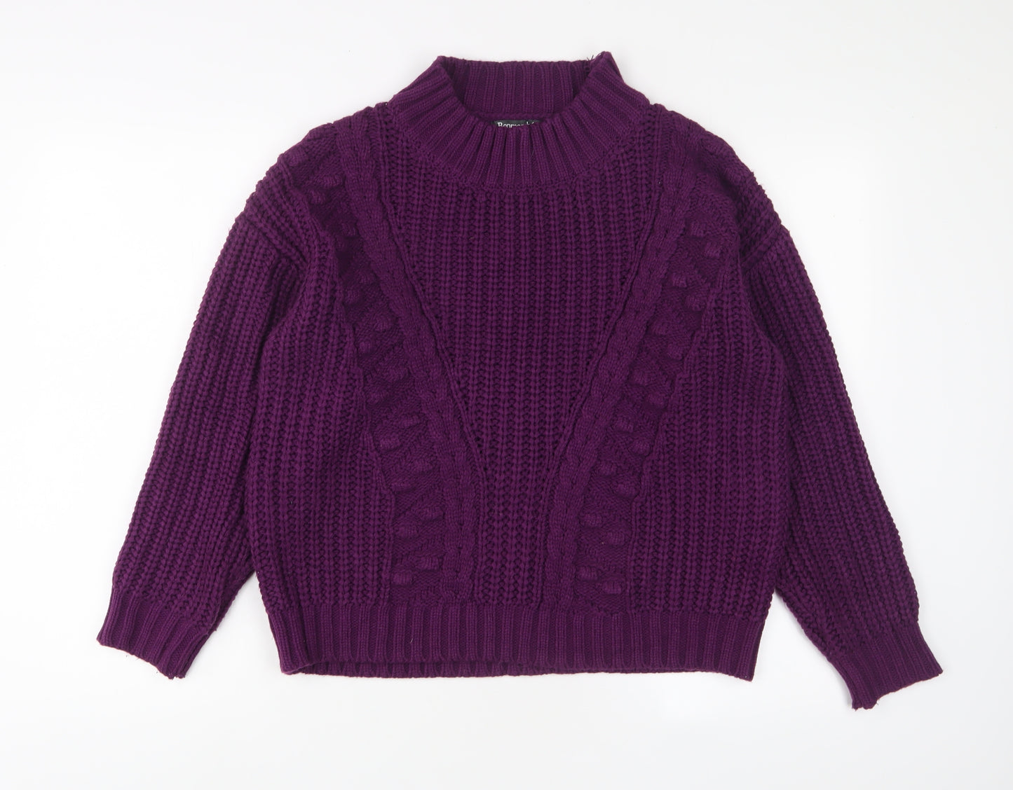 Bonmarché Womens Purple Round Neck Acrylic Pullover Jumper Size 10