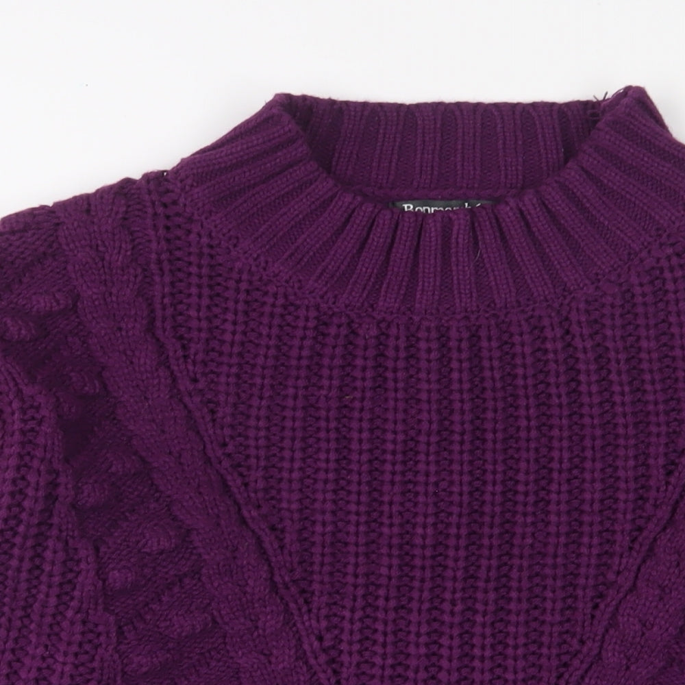 Bonmarché Womens Purple Round Neck Acrylic Pullover Jumper Size 10