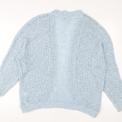 Warehouse Womens Blue V-Neck Acrylic Cardigan Jumper Size S - Open