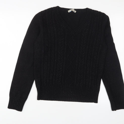 Blues Club Womens Black V-Neck Acrylic Pullover Jumper Size L