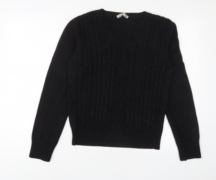 Blues Club Womens Black V-Neck Acrylic Pullover Jumper Size L