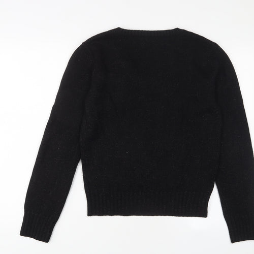 Blues Club Womens Black V-Neck Acrylic Pullover Jumper Size L