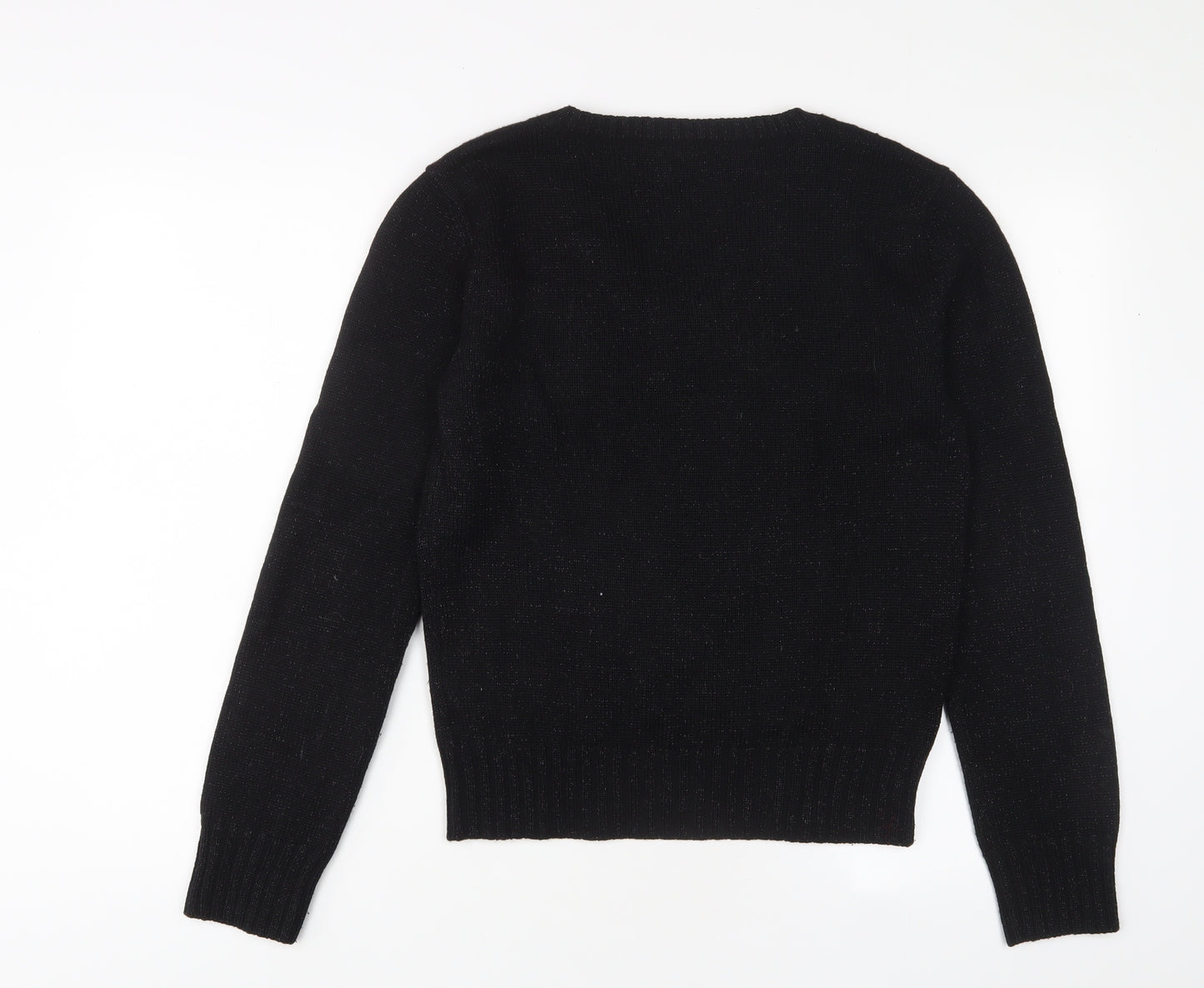 Blues Club Womens Black V-Neck Acrylic Pullover Jumper Size L