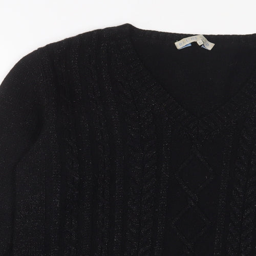 Blues Club Womens Black V-Neck Acrylic Pullover Jumper Size L
