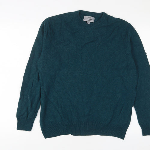 Marks and Spencer Mens Green Crew Neck Wool Pullover Jumper Size XL Long Sleeve