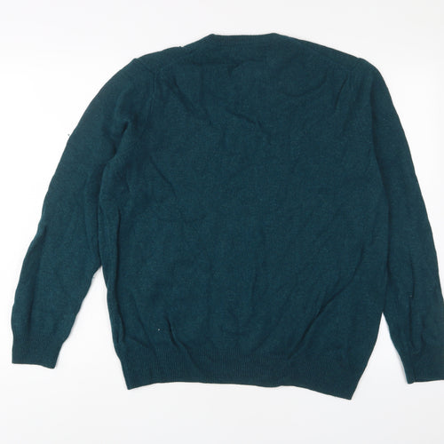 Marks and Spencer Mens Green Crew Neck Wool Pullover Jumper Size XL Long Sleeve