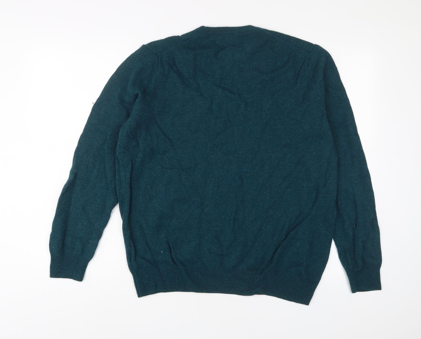 Marks and Spencer Mens Green Crew Neck Wool Pullover Jumper Size XL Long Sleeve
