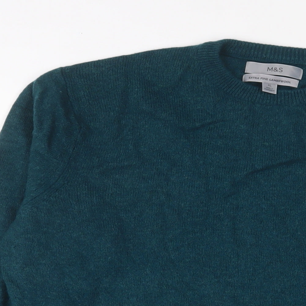 Marks and Spencer Mens Green Crew Neck Wool Pullover Jumper Size XL Long Sleeve