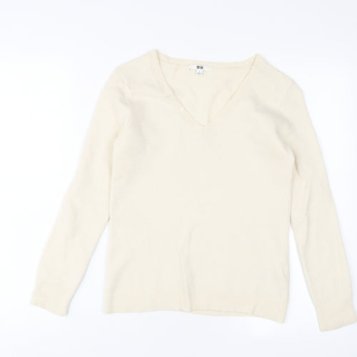 Uniqlo Womens Beige V-Neck Cashmere Pullover Jumper Size S