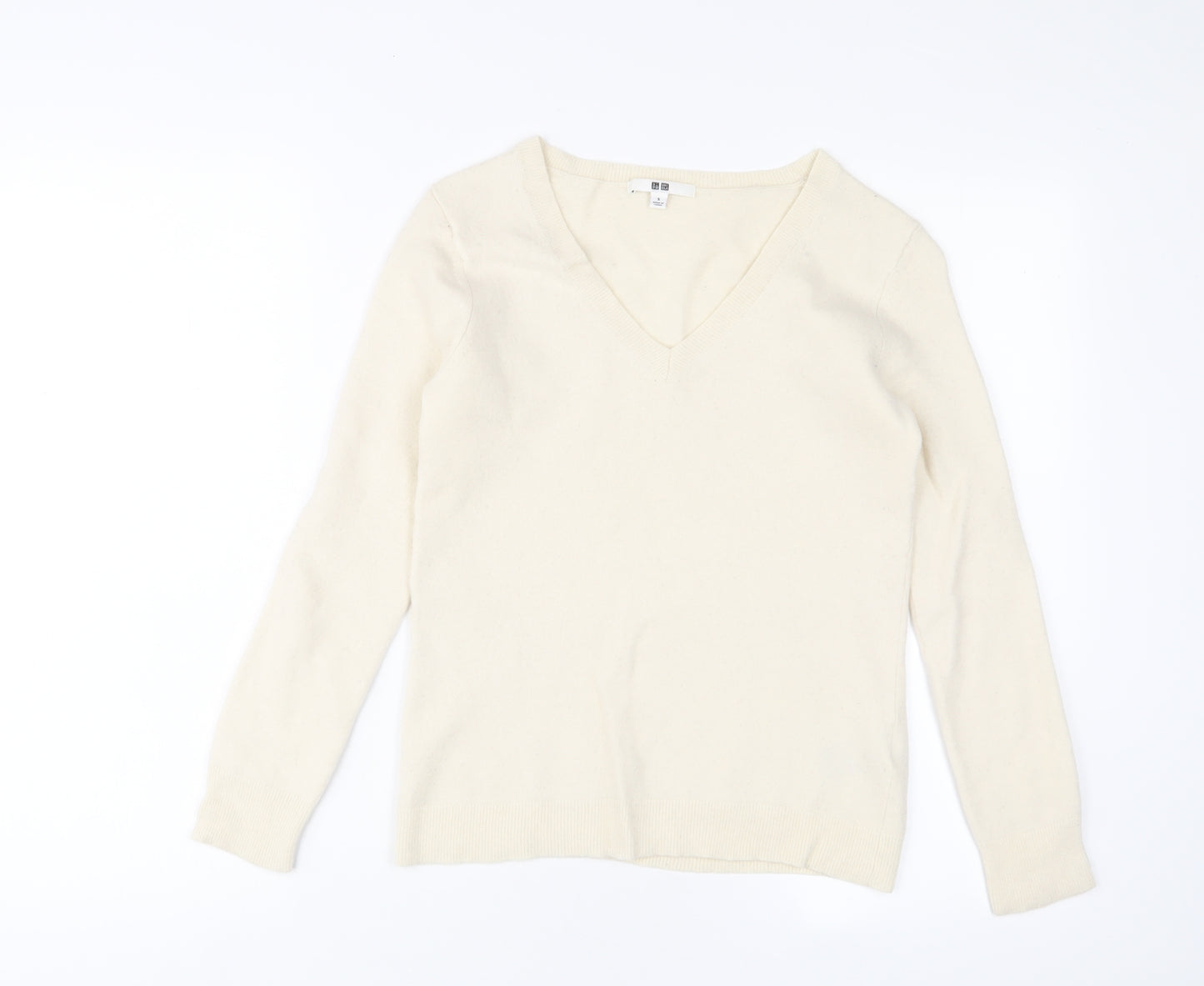 Uniqlo Womens Beige V-Neck Cashmere Pullover Jumper Size S