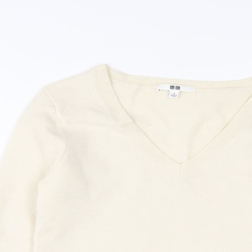 Uniqlo Womens Beige V-Neck Cashmere Pullover Jumper Size S