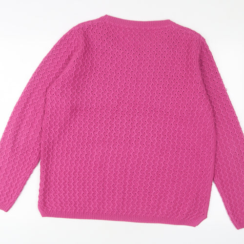 EWM Womens Pink Crew Neck Acrylic Pullover Jumper Size M