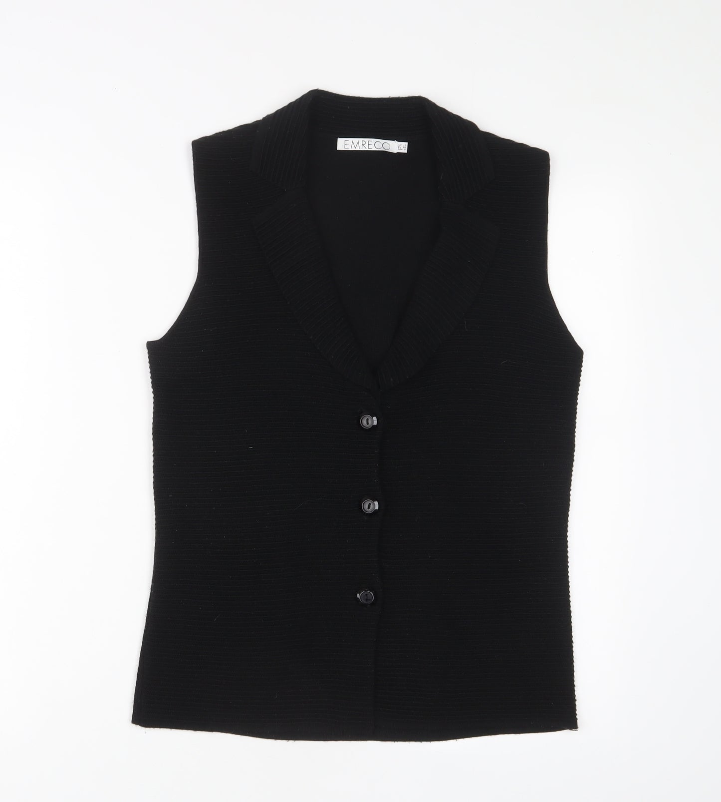 Emreco Womens Black V-Neck Acrylic Cardigan Jumper Size 12