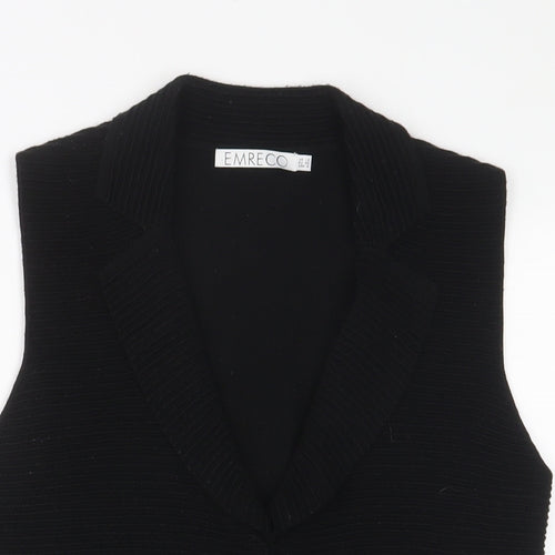 Emreco Womens Black V-Neck Acrylic Cardigan Jumper Size 12