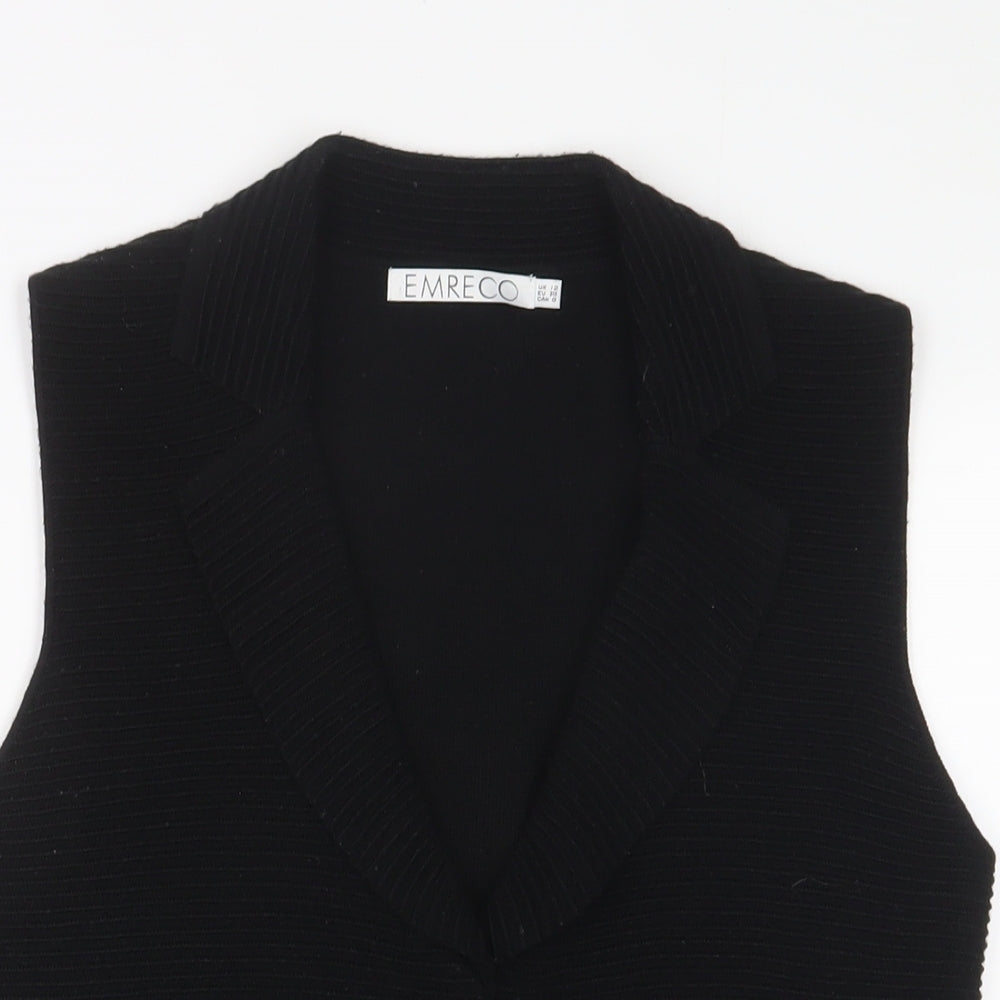 Emreco Womens Black V-Neck Acrylic Cardigan Jumper Size 12