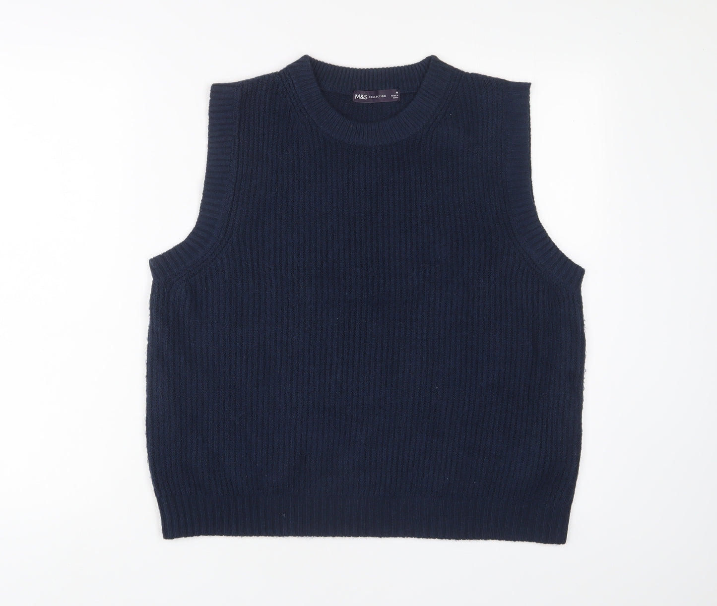 Marks and Spencer Womens Blue Round Neck Polyester Vest Jumper Size M