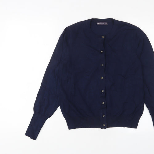 Marks and Spencer Womens Blue Crew Neck Viscose Cardigan Jumper Size 14