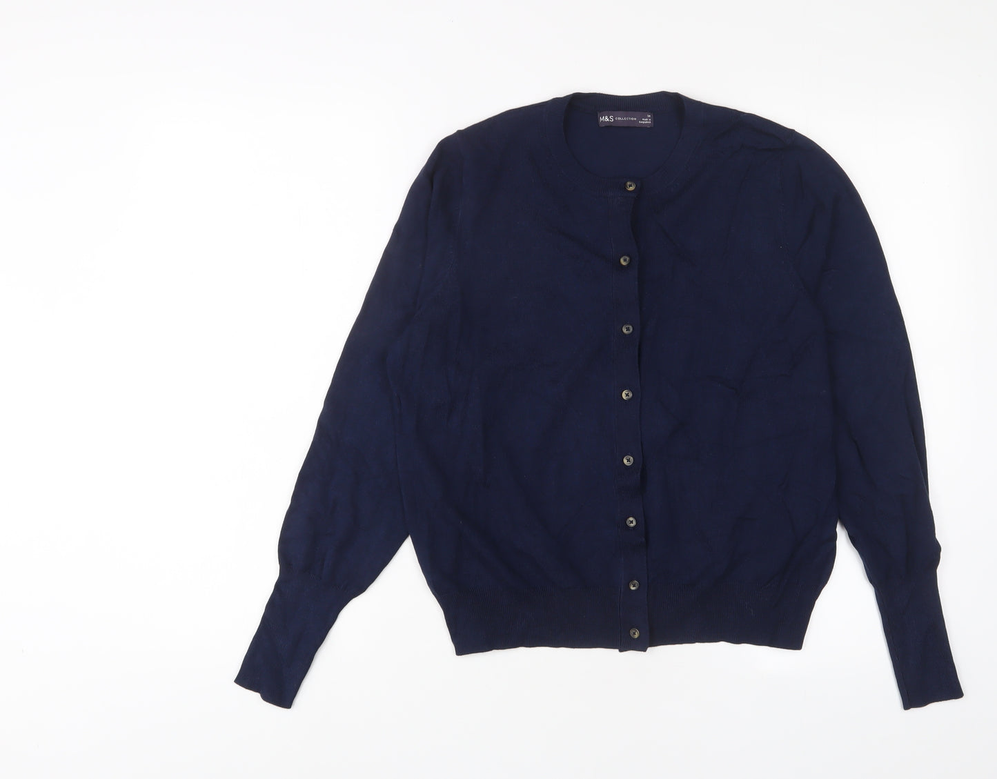 Marks and Spencer Womens Blue Crew Neck Viscose Cardigan Jumper Size 14