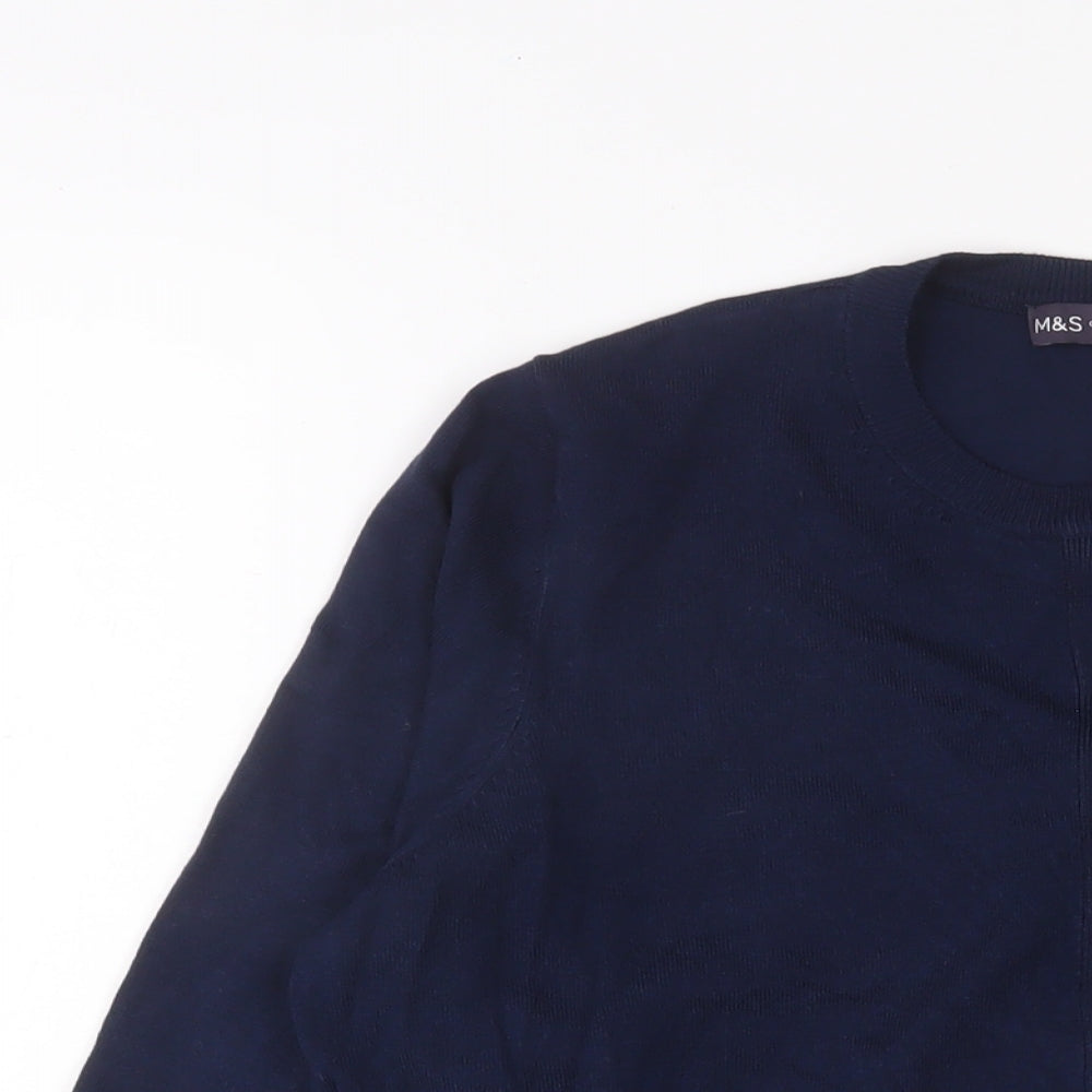 Marks and Spencer Womens Blue Crew Neck Viscose Cardigan Jumper Size 14