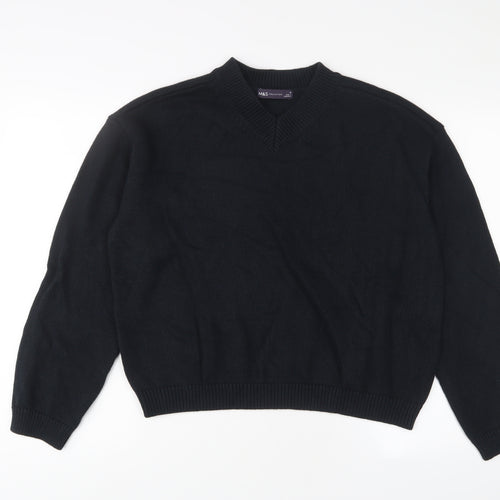 Marks and Spencer Womens Black V-Neck Cotton Pullover Jumper Size M