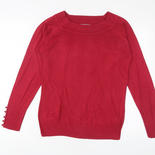 Marks and Spencer Womens Pink Boat Neck Acrylic Pullover Jumper Size M - Buttons