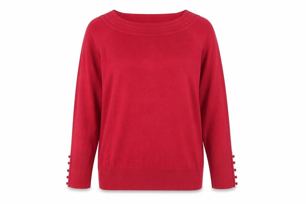 Front view of Marks & Spencer women’s pink boat neck acrylic jumper, size M, - buttons