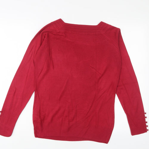 Marks and Spencer Womens Pink Boat Neck Acrylic Pullover Jumper Size M - Buttons