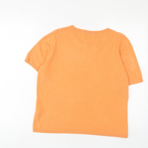 Classic Womens Orange Crew Neck Acrylic Pullover Jumper Size 16