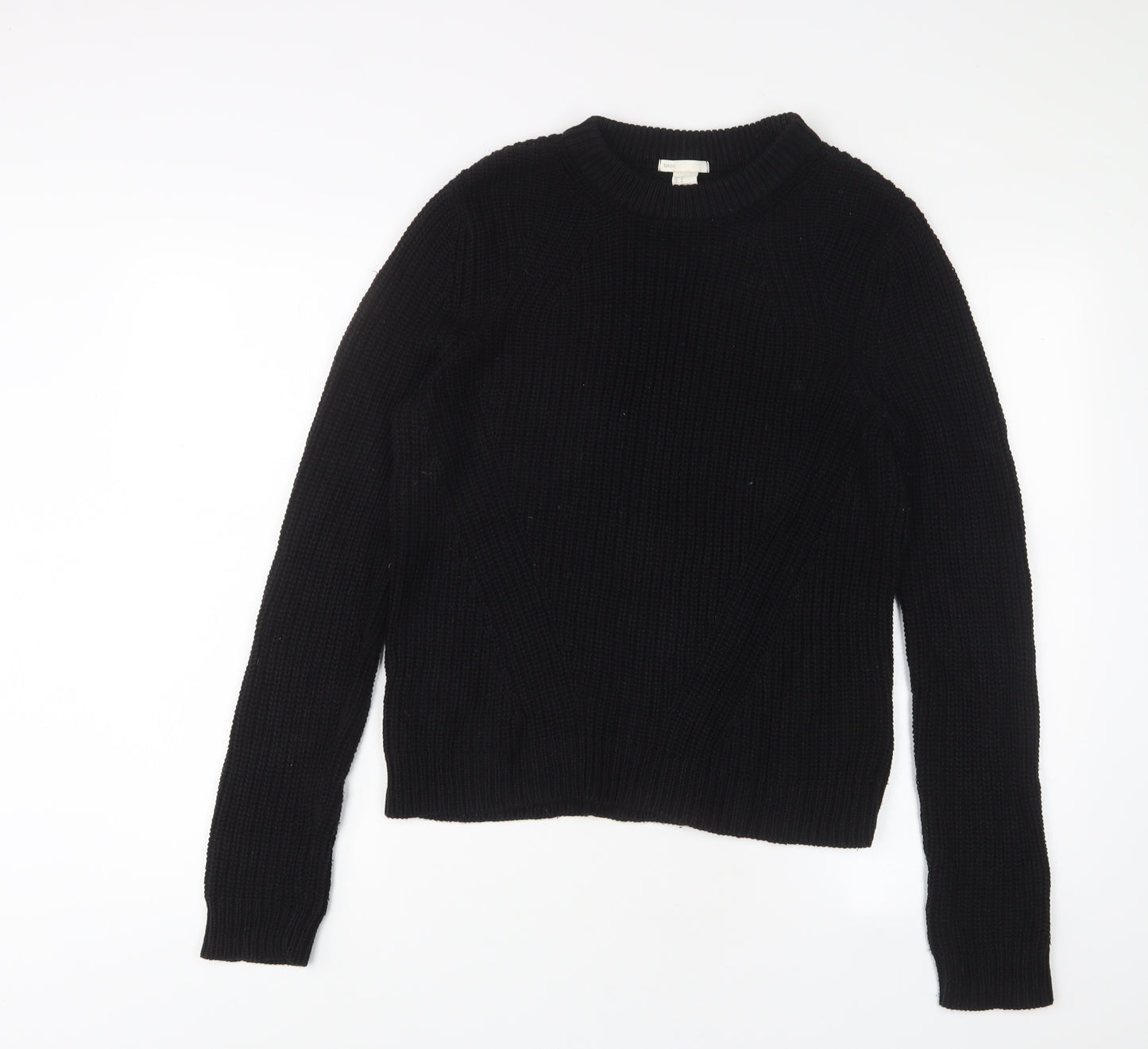 H&M Womens Black Crew Neck Acrylic Pullover Jumper Size M