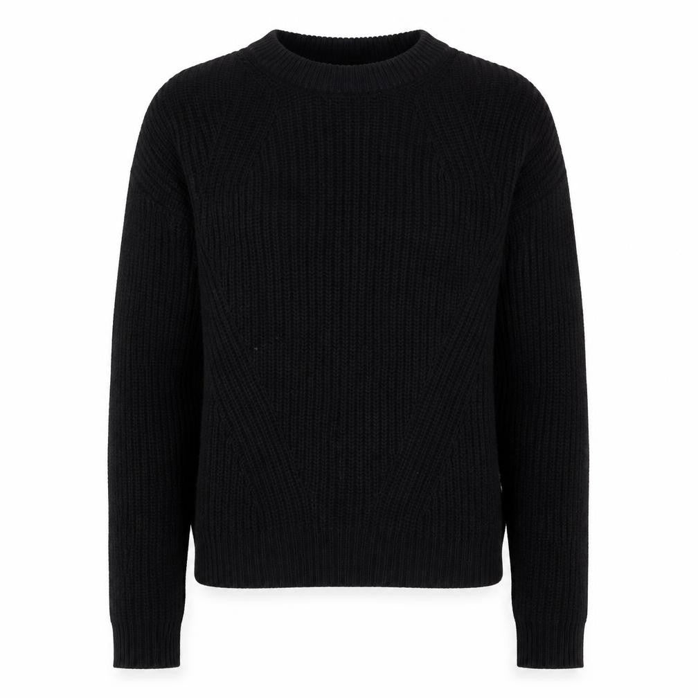 Front view of H&M women’s black crew neck acrylic jumper, size M