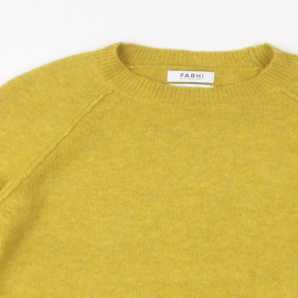 Farhi Womens Yellow Crew Neck Nylon Pullover Jumper Size M