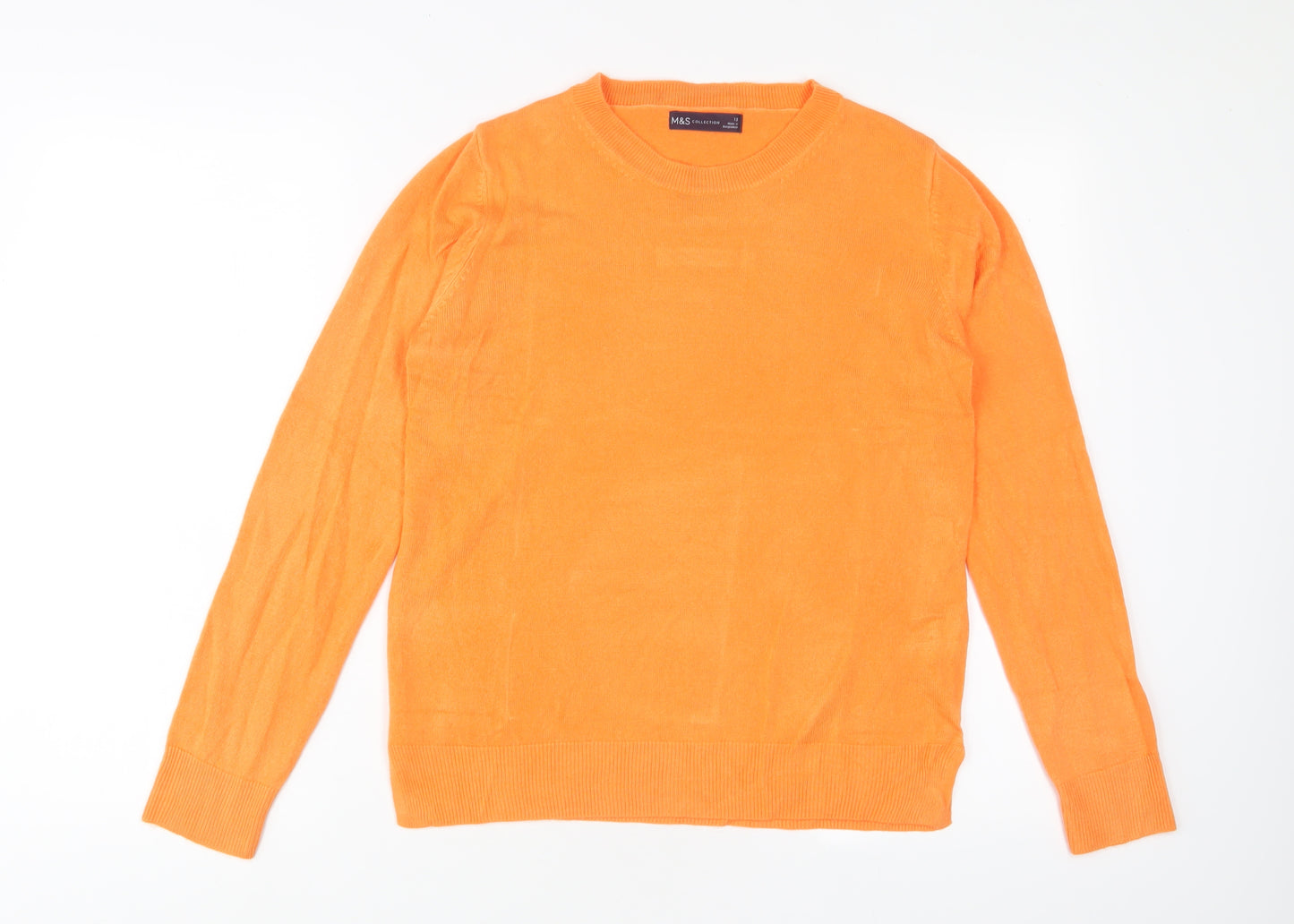 Marks and Spencer Womens Orange Crew Neck Acrylic Pullover Jumper Size 12