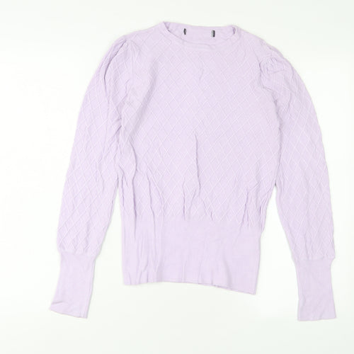 Marks and Spencer Womens Purple Crew Neck Viscose Pullover Jumper Size 8 - Embroidered