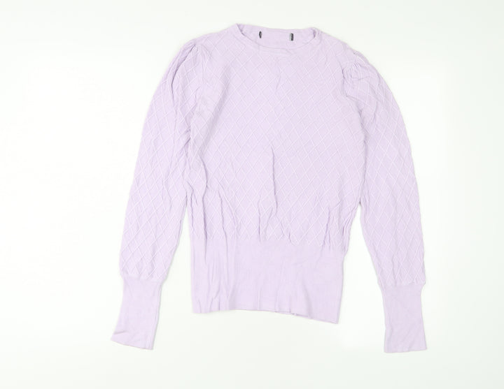 Marks and Spencer Womens Purple Crew Neck Viscose Pullover Jumper Size 8 - Embroidered
