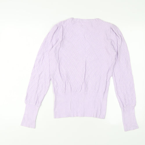 Marks and Spencer Womens Purple Crew Neck Viscose Pullover Jumper Size 8 - Embroidered