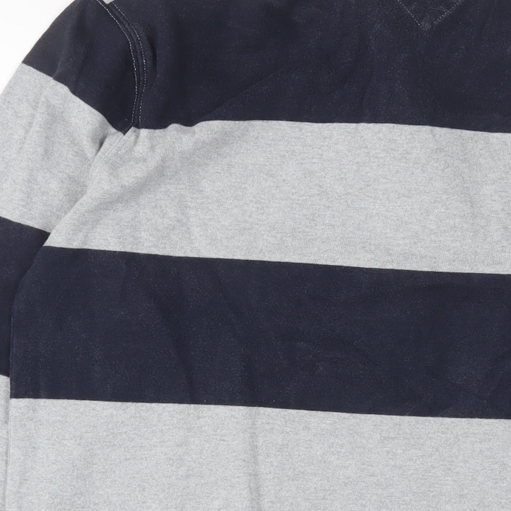 Tommy Hilfiger Mens Grey Striped Cotton Polo Size M Collared Button - Logo, Embroidered