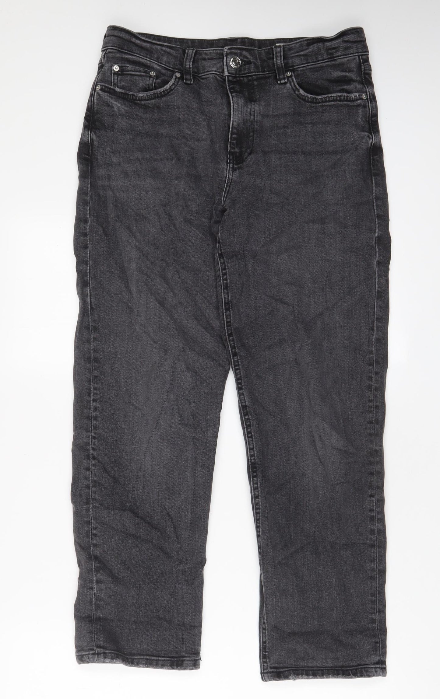 Marks and Spencer Womens Grey Cotton Boyfriend Jeans Size 10 L26 in Regular Zip