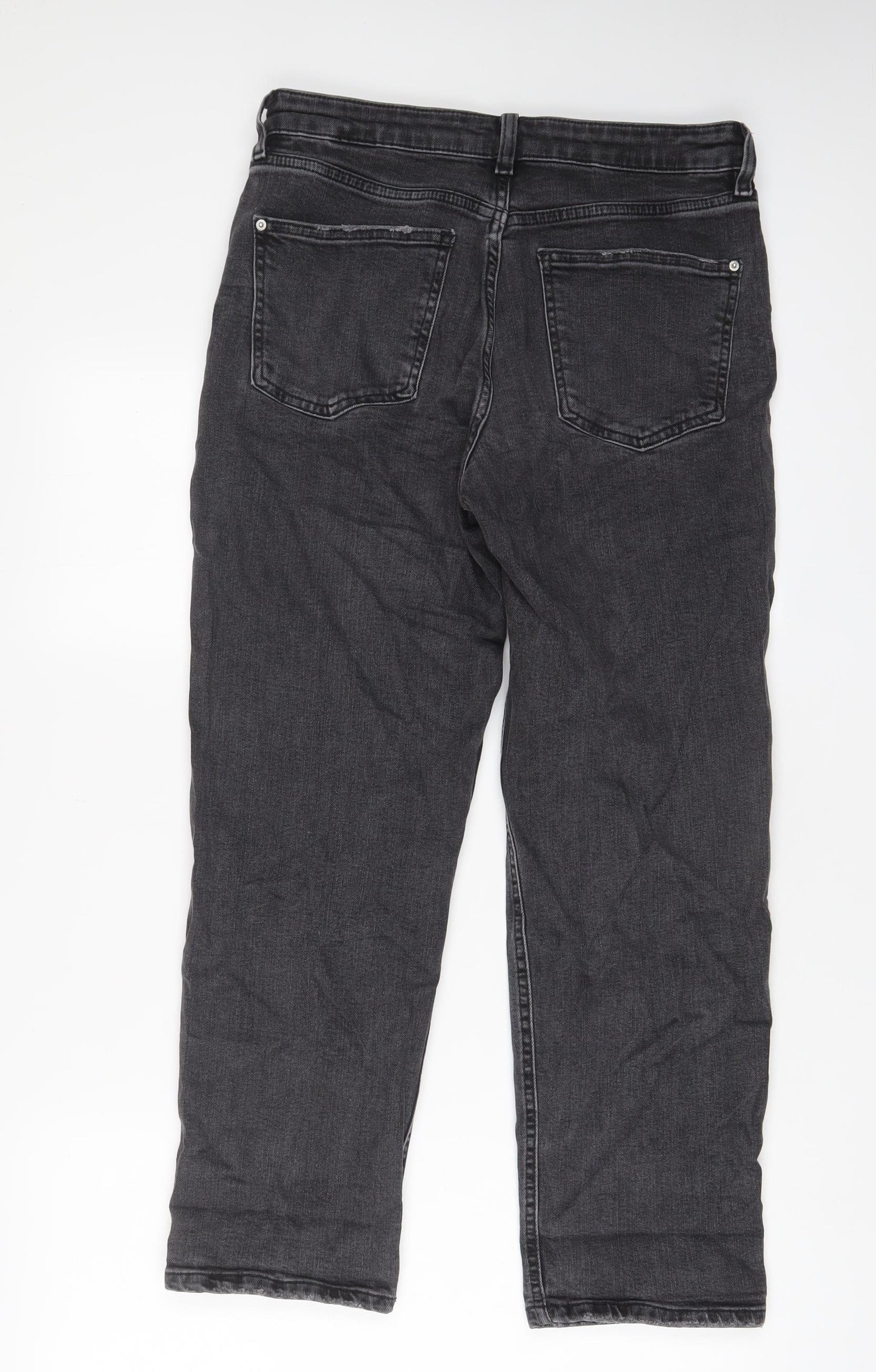 Marks and Spencer Womens Grey Cotton Boyfriend Jeans Size 10 L26 in Regular Zip
