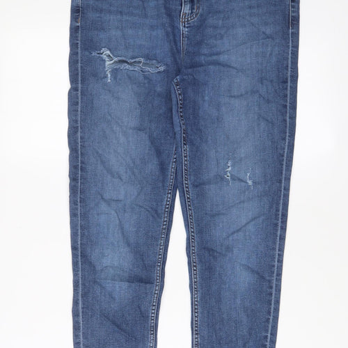 Marks and Spencer Womens Blue Cotton Skinny Jeans Size 12 L25 in Regular Zip