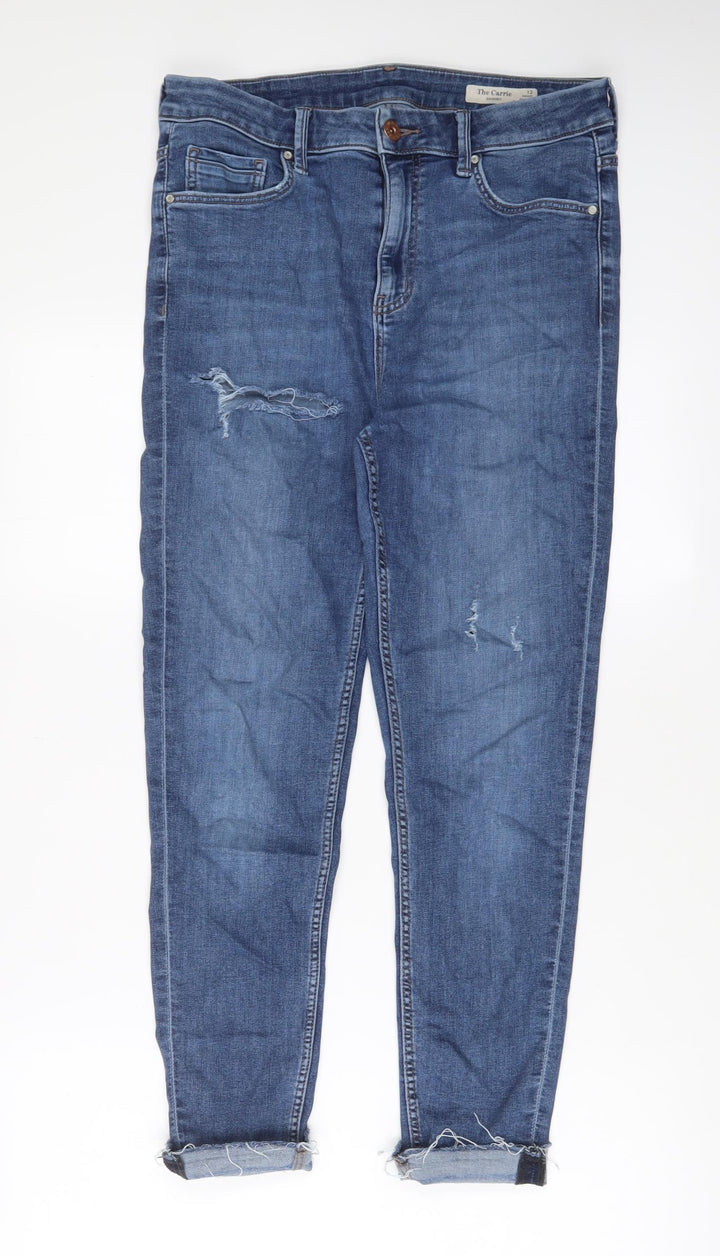Marks and Spencer Womens Blue Cotton Skinny Jeans Size 12 L25 in Regular Zip