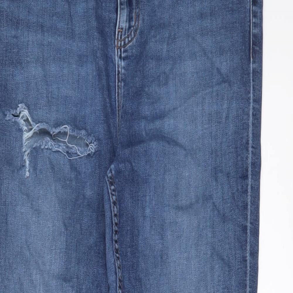 Marks and Spencer Womens Blue Cotton Skinny Jeans Size 12 L25 in Regular Zip
