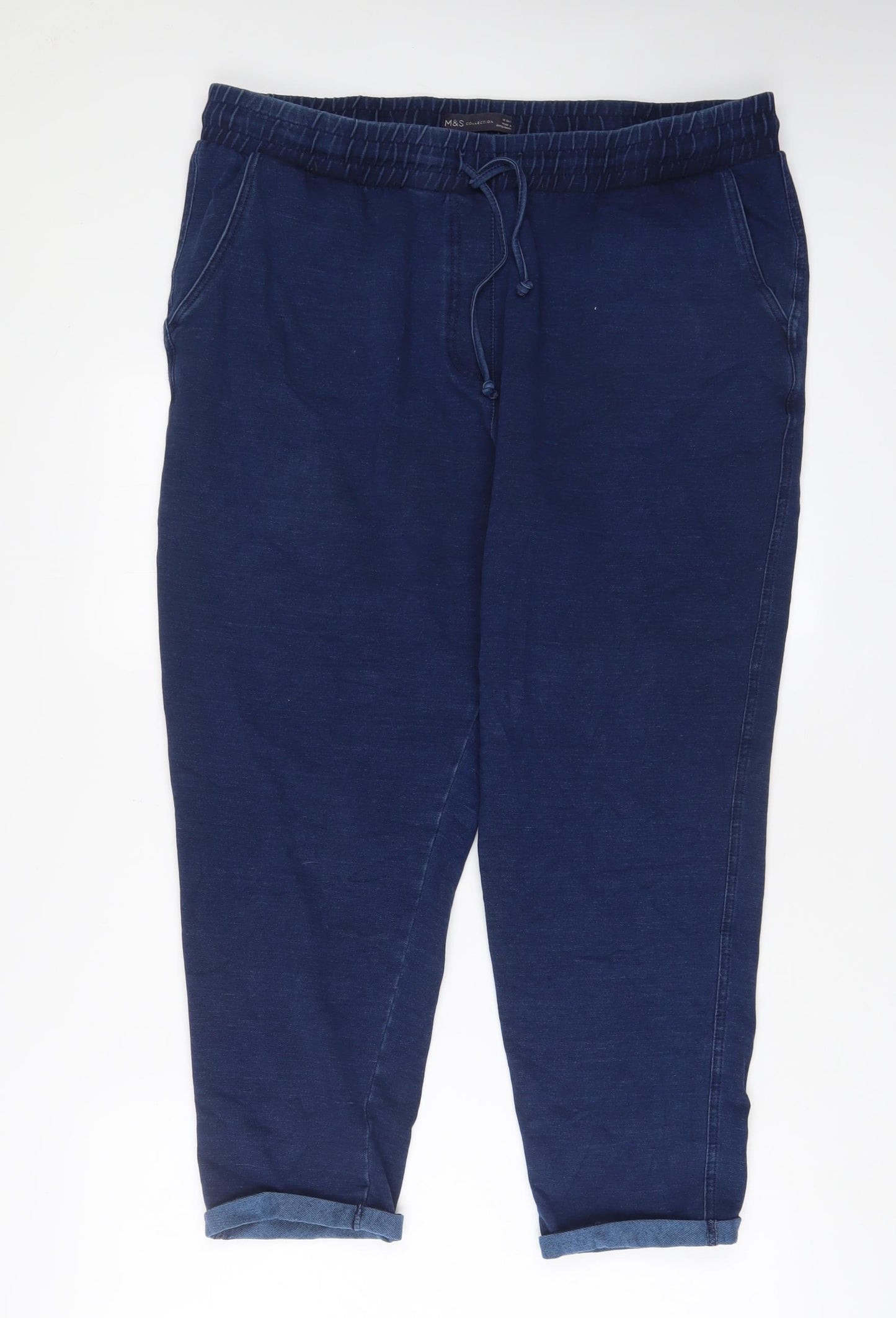 Marks and Spencer Womens Blue Cotton Tapered Jeans Size 18 L26 in Regular Drawstring