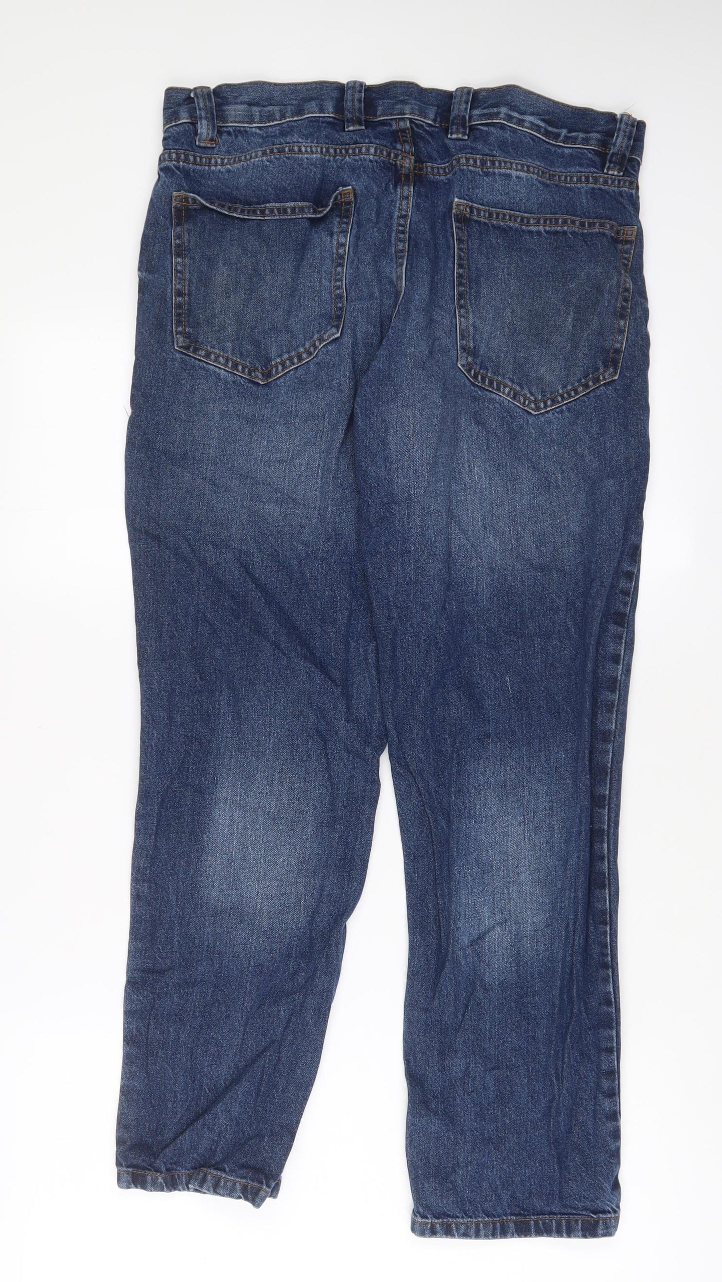 F&F Mens Blue Cotton Straight Jeans Size 32 in L30 in Regular Zip